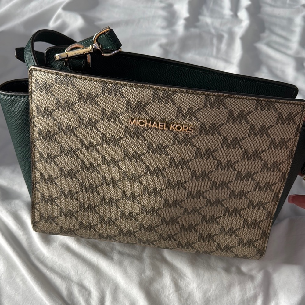 Michael Kors Gold and Green Monogram Bag